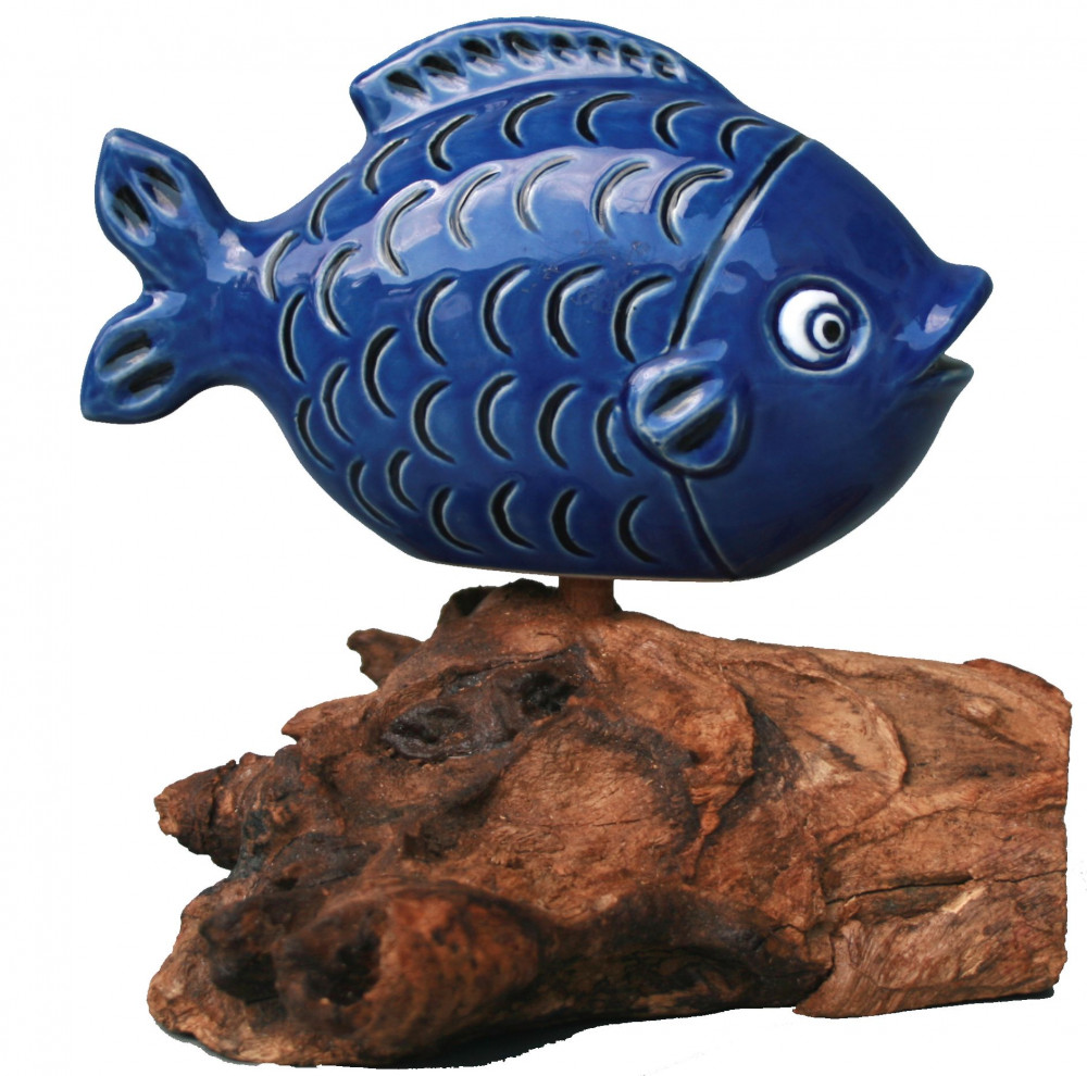 Fisch Keramik (16cm) auf Wurzelholz ca. 16cm