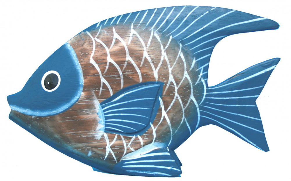 Fisch Holz 20cm - blau und natur