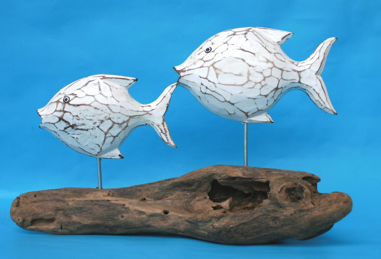 Zwei Fische aus Holz auf Treibholz - flach
